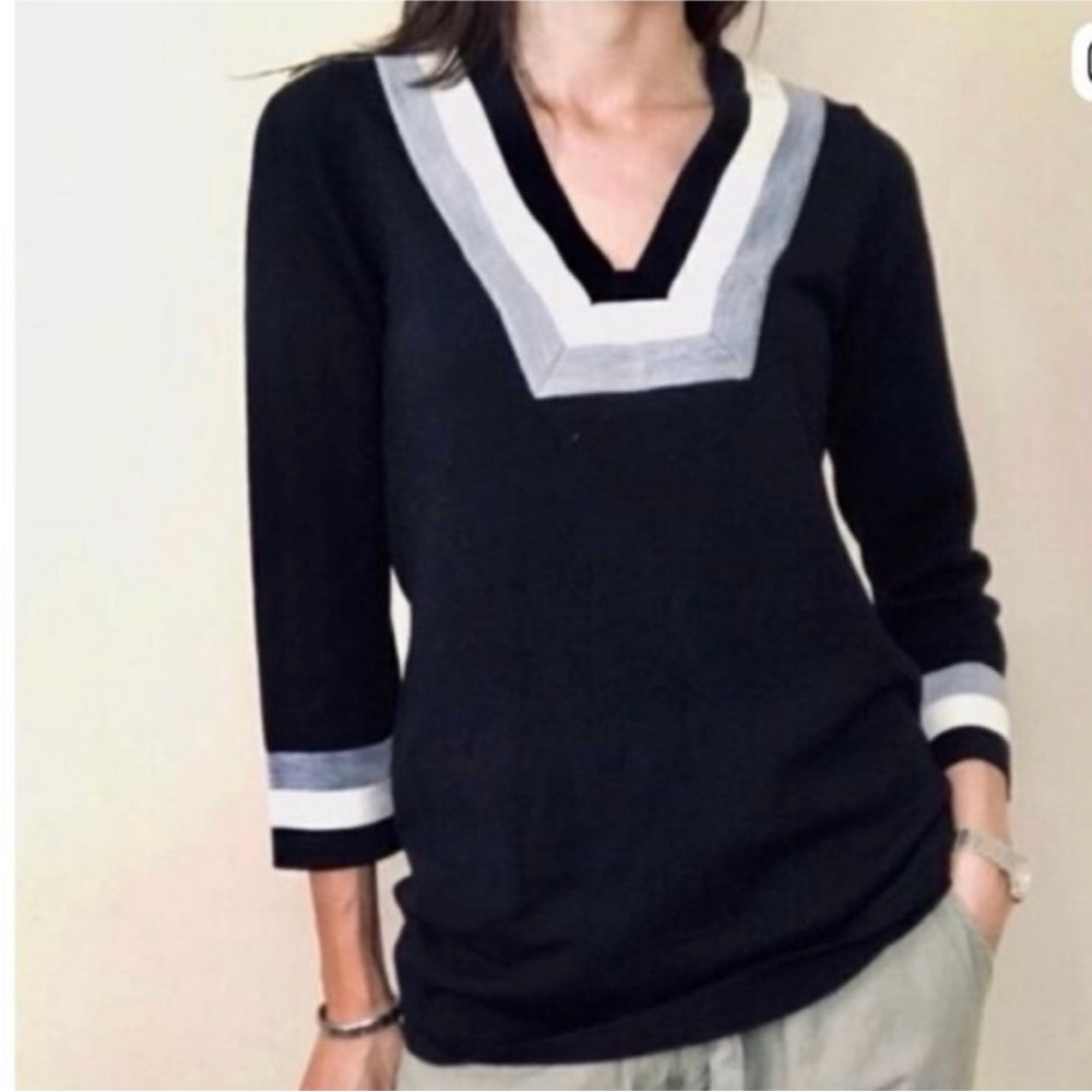 Tory Burch Navy, Cream and Gray Wool Cicada Tunic Top | Size SP